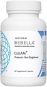 Bebella Gleam Probiotic Blend Éclaircissement de la peau w Acide alpha lipoïque NAC réduit par le glutathion VIT C & Marine Collagen Peptides 60 Capsules