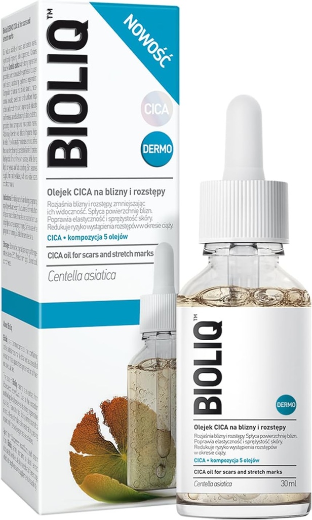Bioliq - Dermo CICA Huile pour cicatrices et marques stretch - réduit la visibilité, améliore l'élasticité pendant la grossesse, 5 huiles - 30ml