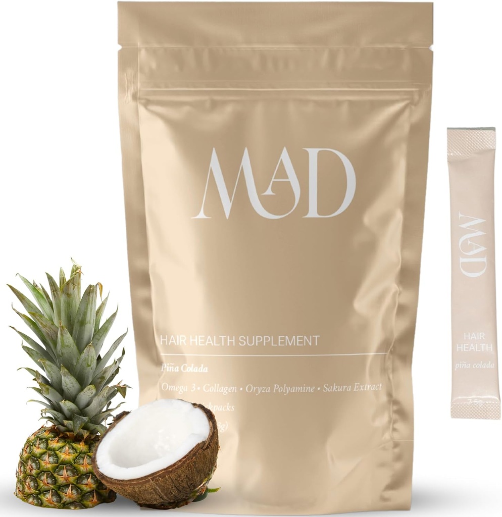 Postpartum Hair Loss Supplement | Safe Ingredients Collagen, Kürbis Seed, Omega-3 Pferdeschwanz | 15 Individuell verpackt Tasty Haarstärke Mix-in Packets (Pina Colada)