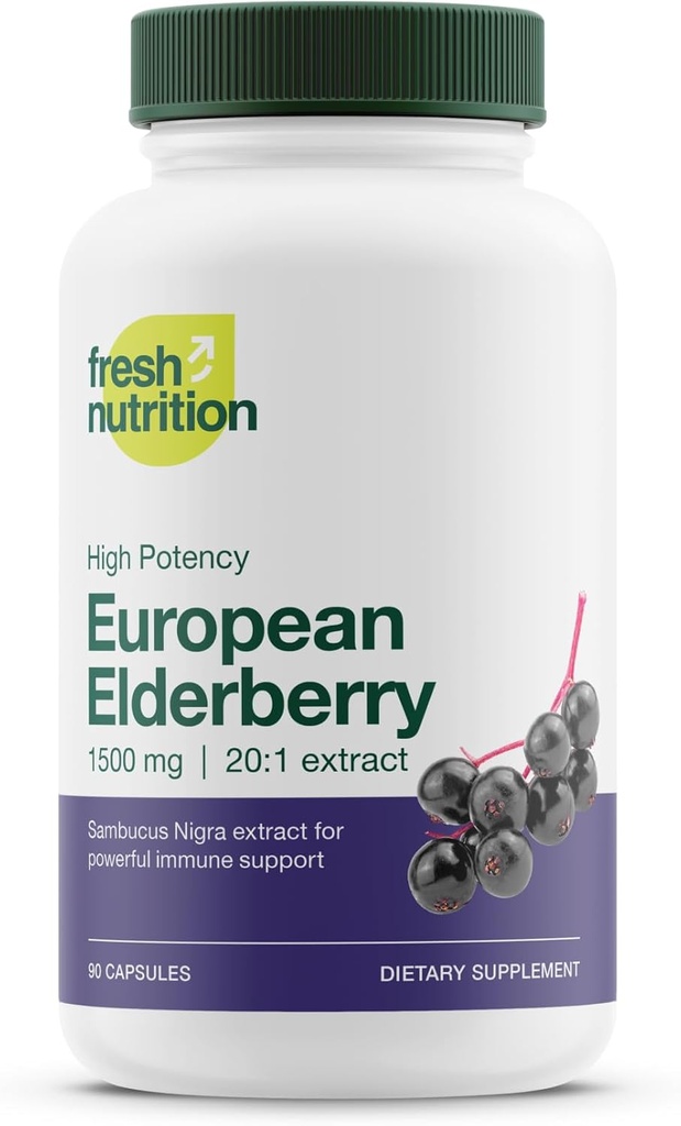 Support Immune Elderberry – DNA le plus fort vérifié 1800mg Sambucus Black Elderberry – Capsule facile à avaler Elderberry - Powerful Booster - Sans gluten, sans soja, sans OGM, sans végétalien