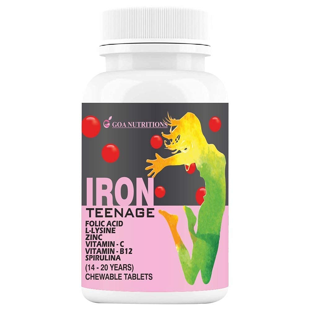 ATS Iron Tablets con acido folico vitamina C, B12, lisina, Spirulina & Zinc Supplements Come Haemoglobin Builder, Energy for Women Teenager Girls – 60 Chewables (Pack of 1)