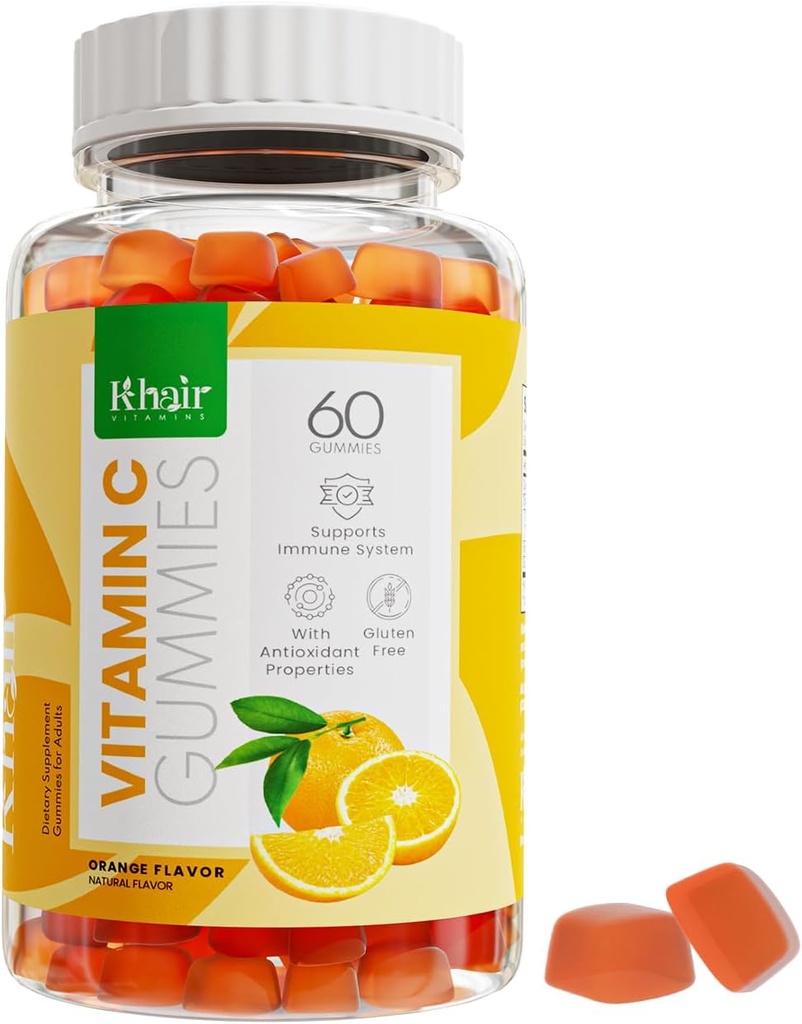 Khair Halal Vitamin C Gummis - Non GMO, Glutenfrei, Gelatinfrei, Vegetarisch - Immununterstützung Gummis, Halal Delicious Vitamins für Erwachsene & Kinder - 60 Gummis