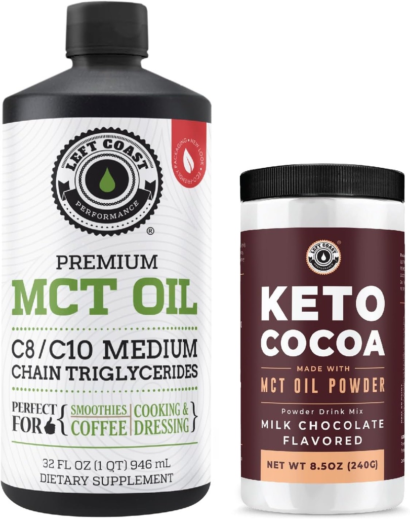 Left Coast Performance 100% Kokosnuss MCT Ölflüssigkeit, 32oz + Keto Coco Drink Mix, 8,5oz