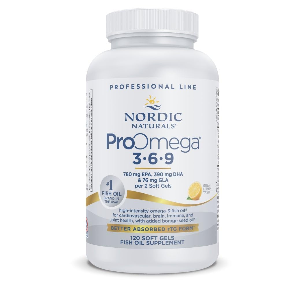 Nordic Naturals ProOmega 3-6-9, Lemon Flavor - 120 Soft Gels -1360 mg Omega-3 - EPA & DHA mit hinzugefügt GLA - Gesunde Haut, Kognition, Positive Stimmung - Non-GMO - 60 Servierungen