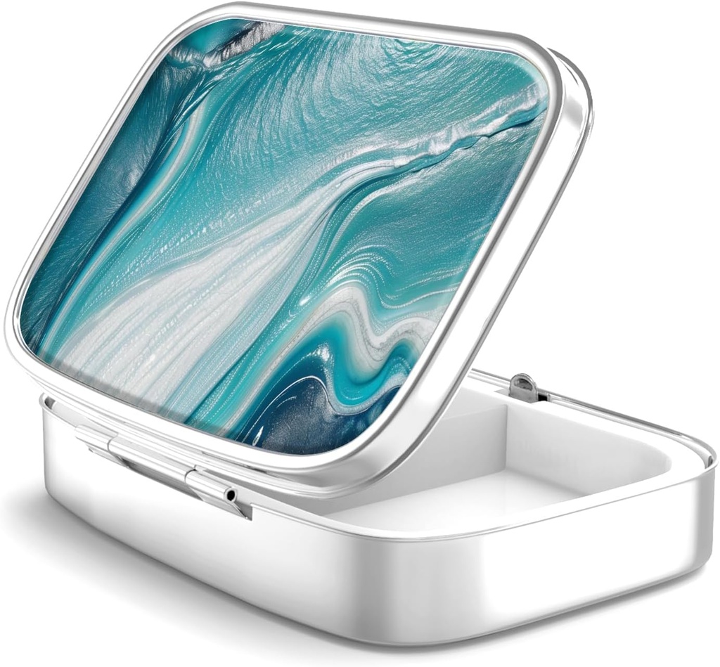 Pill Box 2 Compartment Piccolo caso di pillole,portabile per il supporto del contenitore del contenitore dell'organizzatore della pedana tascabile o del persino per contenere vitamine, farmaci, olio di pesce e supplementi(Marmio dell'oceano)