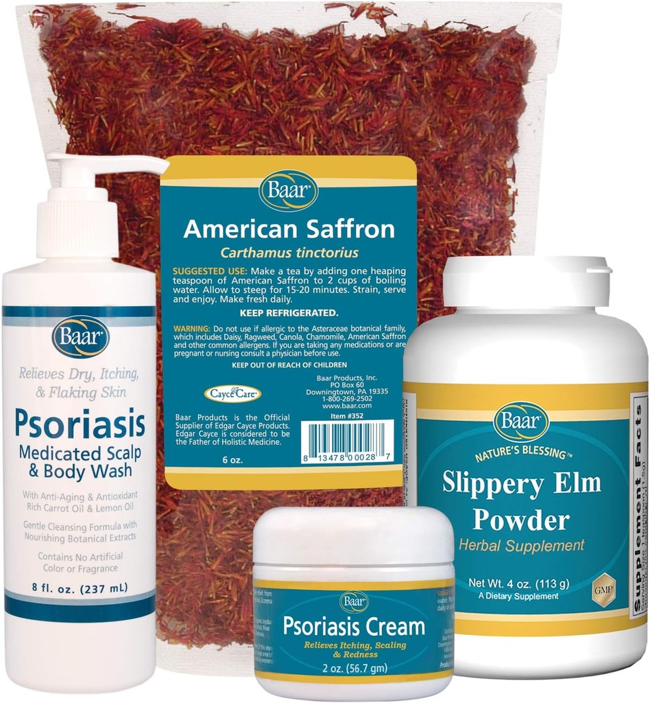 Kit per la cura della psoriasi - Include tè di zafferano americano, polvere della corteccia dell'elm slippery, scala della psoriasi e lavaggio del corpo, e crema della psoriasi. 4 Articoli consigliati in The Book Healing Psoriasis by Dr. John Pagano