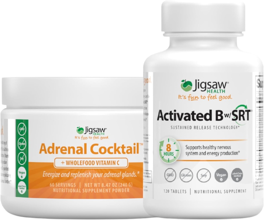 Jigsaw Health Bundle | Adrenal Cocktail, 60 Servierungen (Jar), und aktiviert B w/SRT, 120 Tabletten