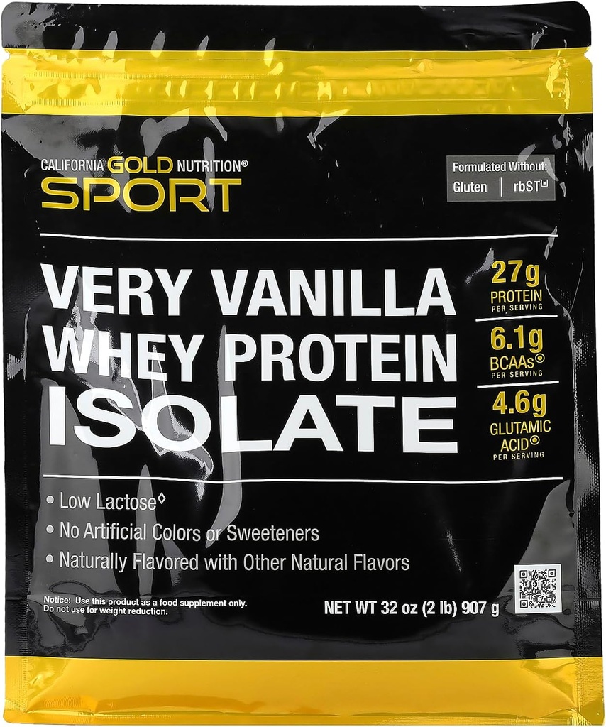 California Gold Nutrition Sport, Isolation de protéines de lactosérum avec sucre de canne biologique, avec lécithine de tournesol, très vanille, 2 lb (907 g)