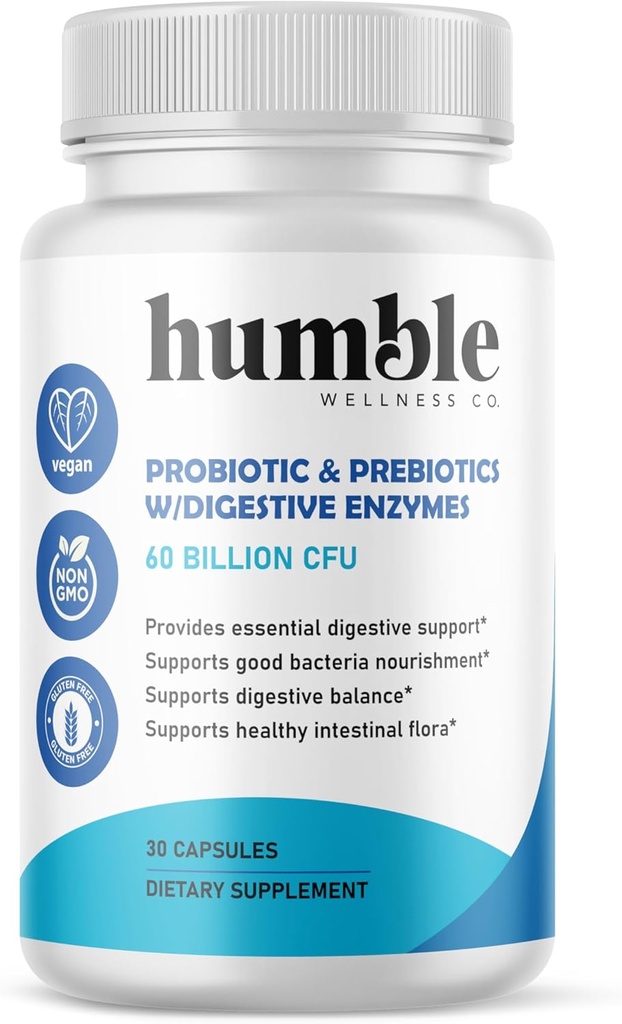 Supplément bio de prébiotiques + probiotiques - 60 milliards CFU, enzymes digestives, plateau stable, fabriqué aux États-Unis