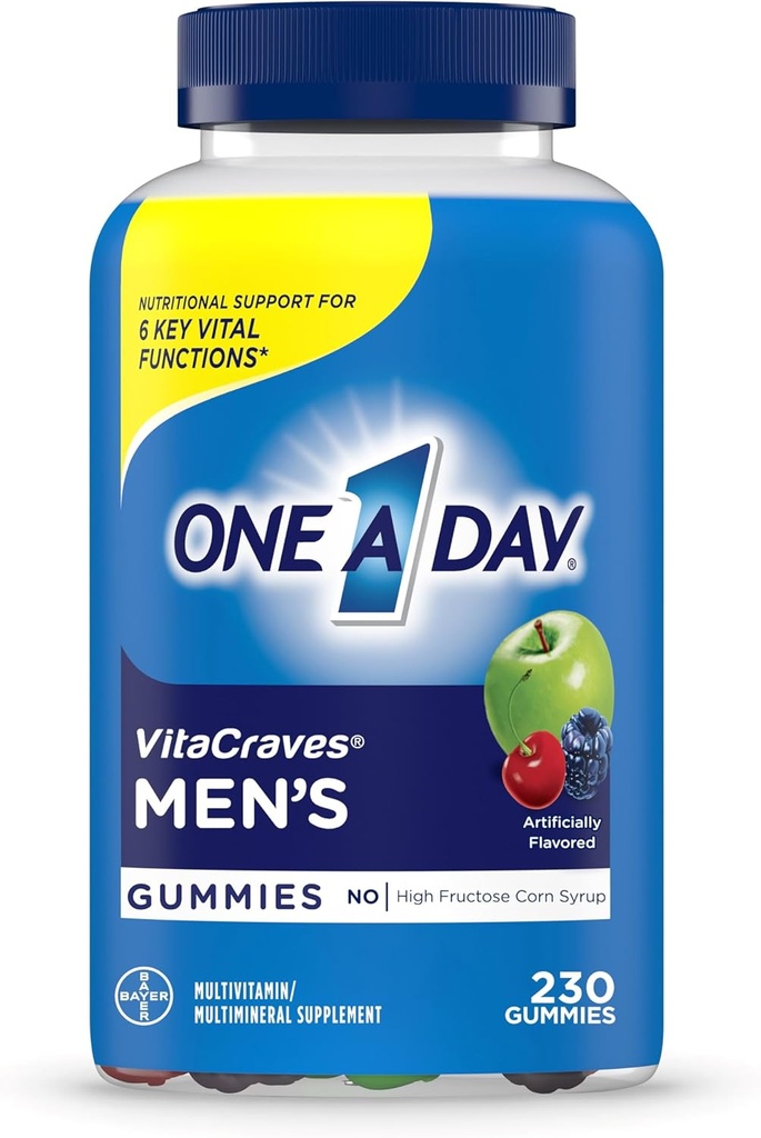 Gummie Multivitaminiche di un giorno, Multivitaminico per gli uomini con vitamina A, C, D, E, Calcio & Altro per sostenere la funzione muscolare sana, Gummies, 230 Conte