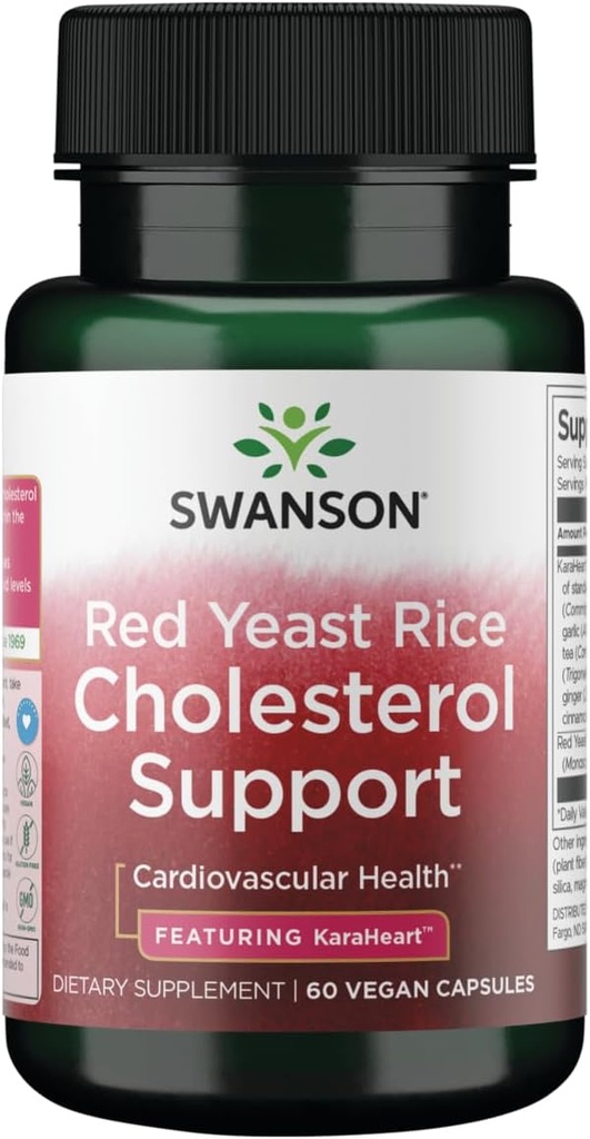 Swanson Red Yeast Rice Cholesterol Support - Mit Karaheart 60 Vegan Caps