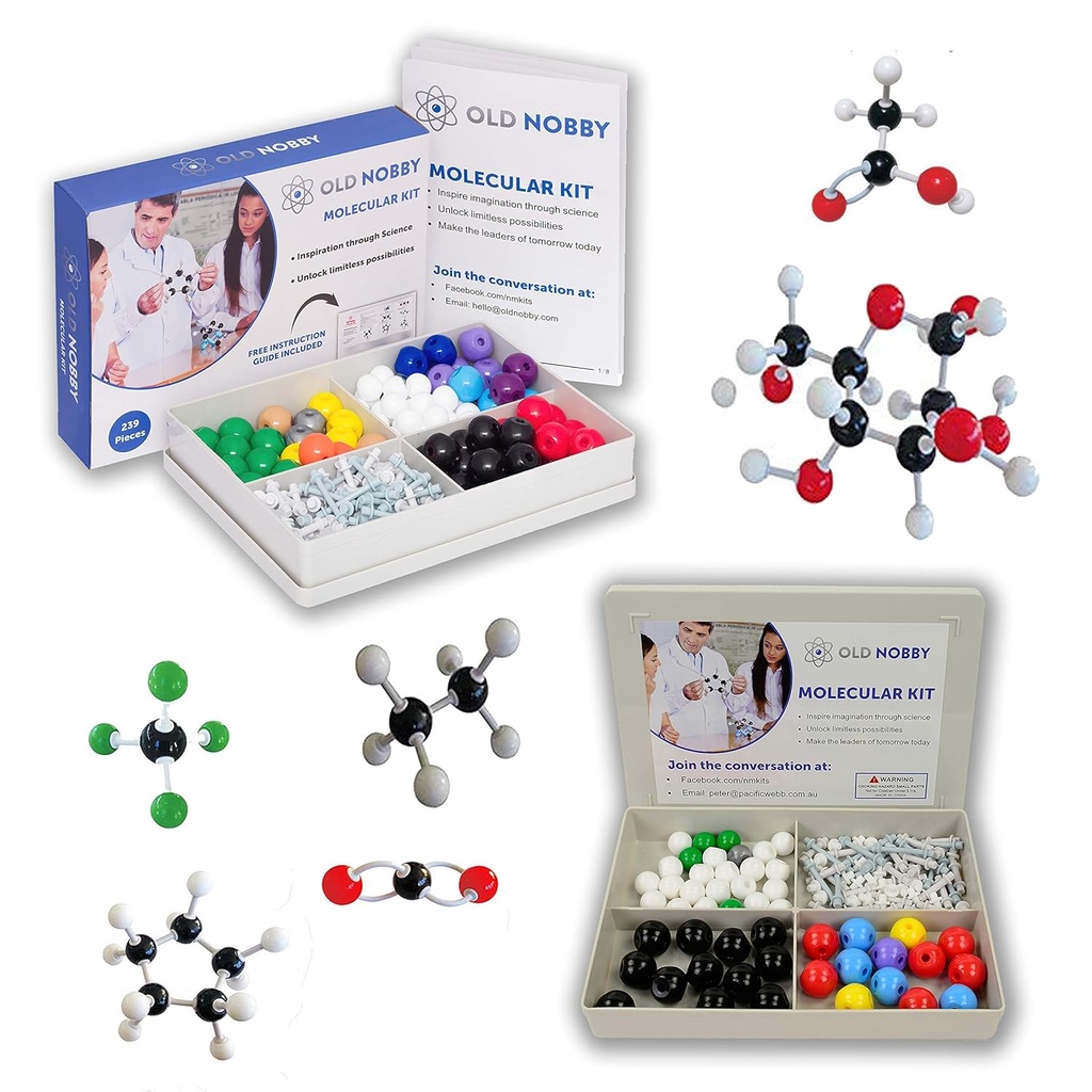 Kit modèle de chimie biologique (239 pièces et 115 pièces) - Kit étudiant ou enseignant modèle moléculaire avec atome, bonds et guide d'instruction