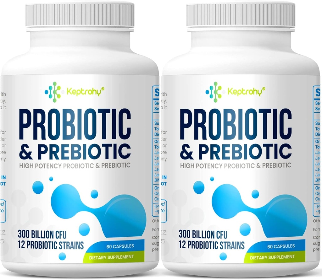 Probiotici per donne e uomini, 300 miliardi di CFU Probiotici da 12 Strains + miscela di prebiotici organici per digestivo quotidiano, immunitario, fegato, Bloating, salute del fegato per le donne e gli uomini, stabile di zecca - 120 capsule