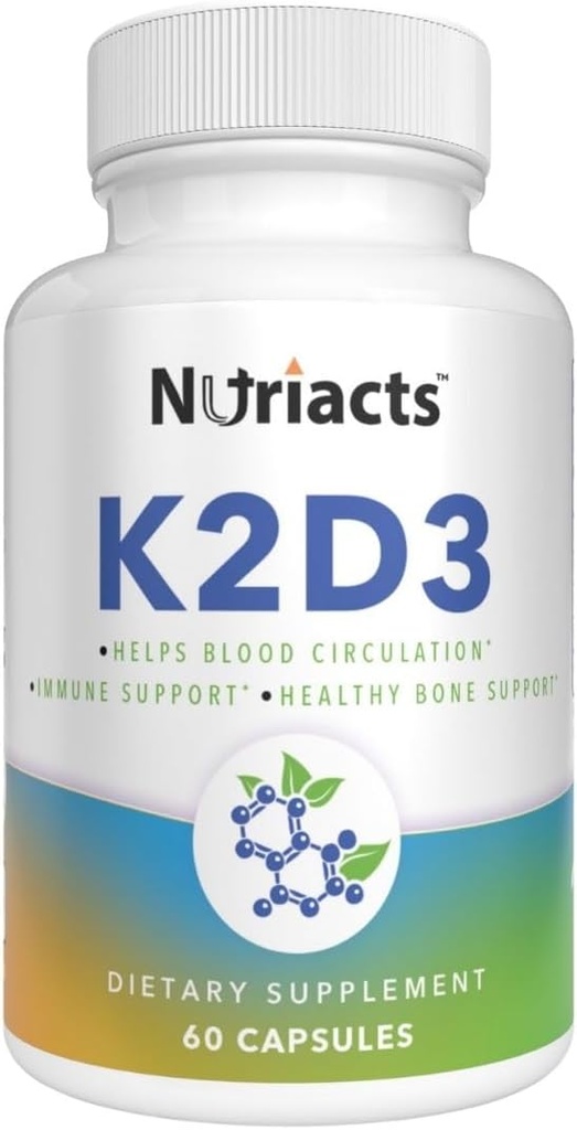 Vitamina D3 K2 con Calcium & BioPerine 60 capsule - Salute Bone completa, Supporto cardiovascolare, Assorbimento potenziato - Non OGM, Senza zucchero