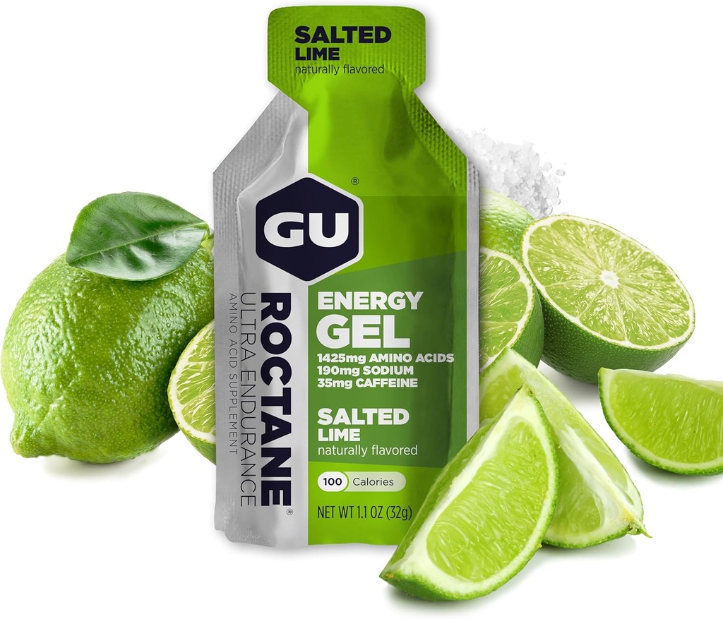 Gu Energy Roctane Ultra Endurance Energy Gel, nutrition sportive sur le trajet pour la course, le vélo, la randonnée ou le ski, la chaux salée, 24-Count