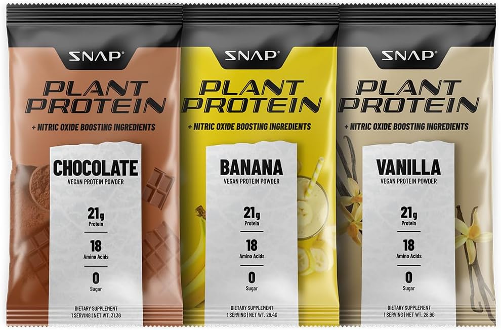 Snap Supplements 100% pflanzlichen Protein-Pulver-Stick-Packs mit Nitric Oxid Booster (10 Pack, Variety Pack)