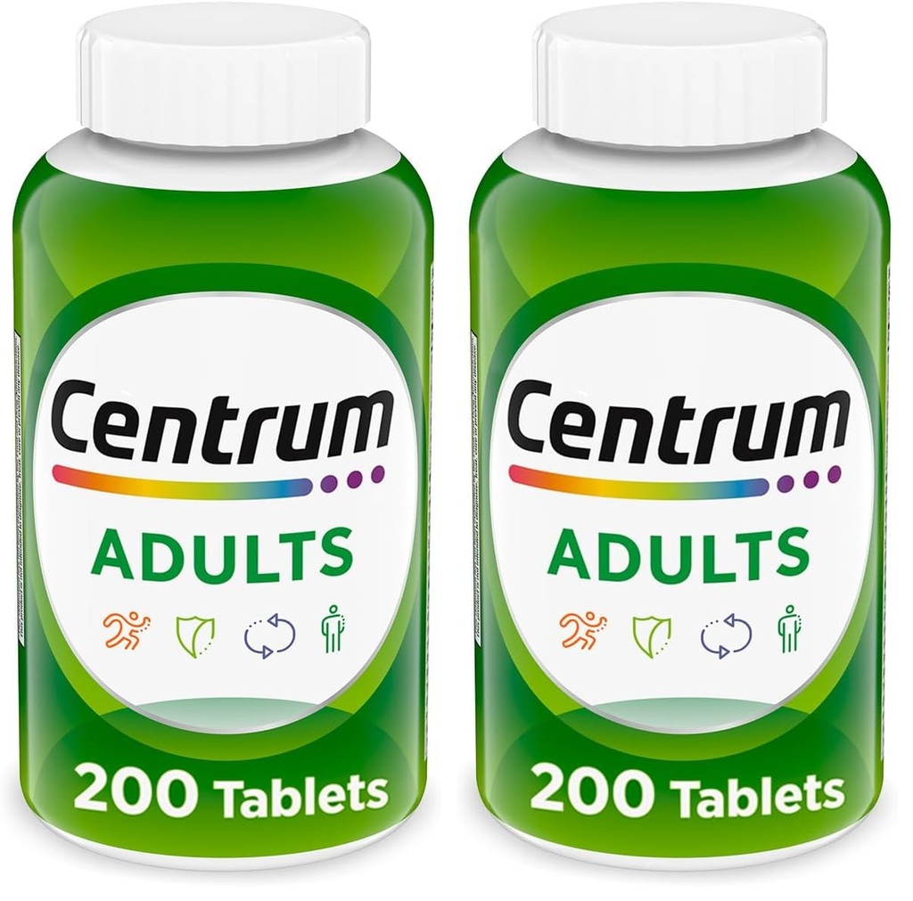 Integratore Multivitamina/Multiminerale per Adulti Centrum con Antiossidanti, Zinco, Vitamina D3 e B, Gluten Free, Ingredienti Non OGM - 200 Conteggio (Pacchetto di 2)