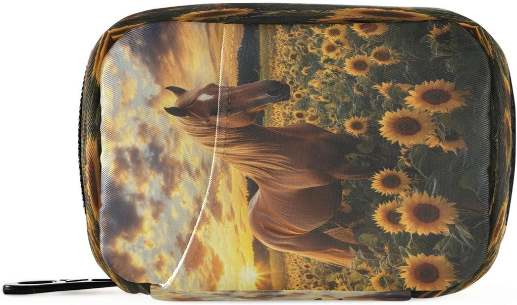 Pferde Sonnenblumen Reise Pille Organizer Tasche, Wöchentliche tägliche Pille Tasche Tragbare Pille Box für Vitamin Supplement Medizin