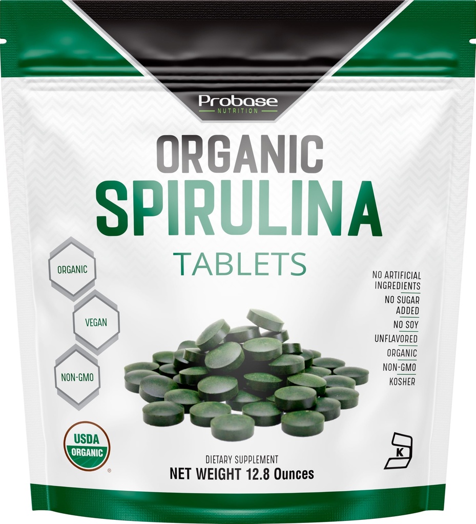 Probase Nutrition Organic Spirulina Supplement, 3000MG pro Portion, 720 Tabletten (4 Monate Versorgung), No Filler & Non-GMO, reich an veganem Protein, Vitaminen & Präbiotika, Premium Spirulina Pillen