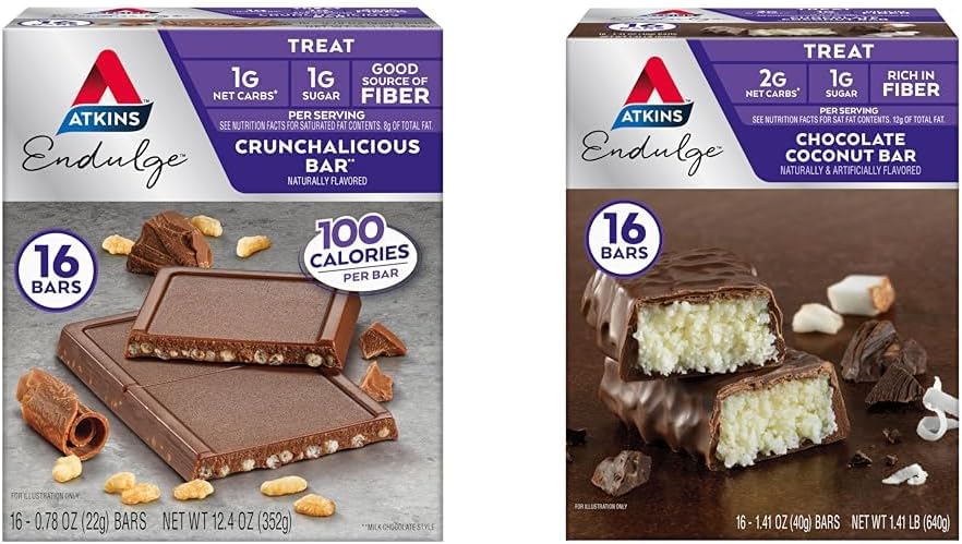 Atkins Endulge Crunchalicious Chocolate Bar 16 Compte et chocolat de noix de coco Bar 16 Compte Bundle