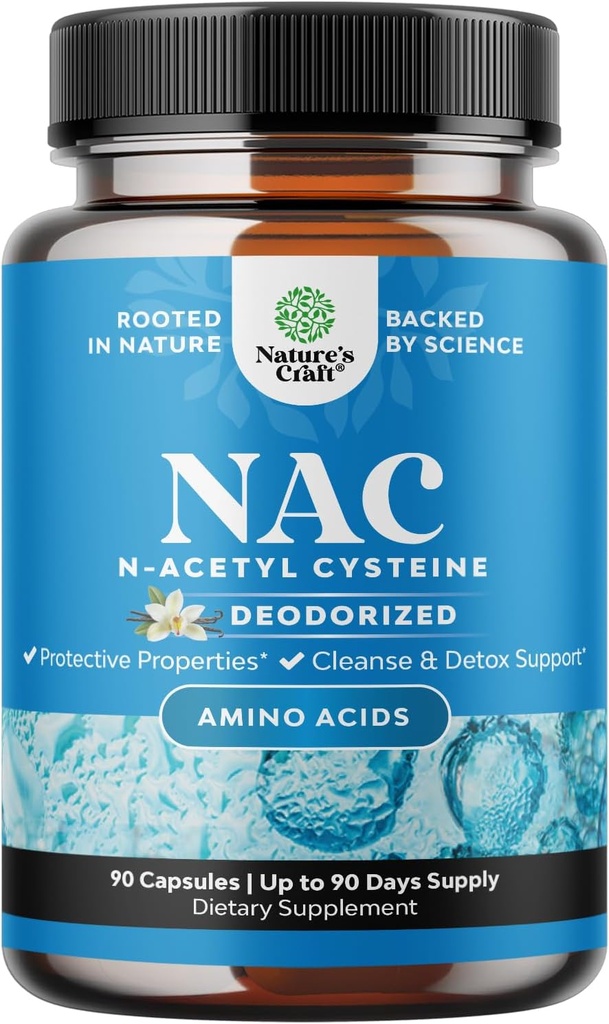 NAC Supplement N-Acetyl Cystein mit Vanille - Detox N-Acetylcystein Ergänzung für Lung Health & Respiratory Function, Liver & Kidneys Detox & Cleanse - Amino NAC Kapseln für Erwachsene - 90 Ct