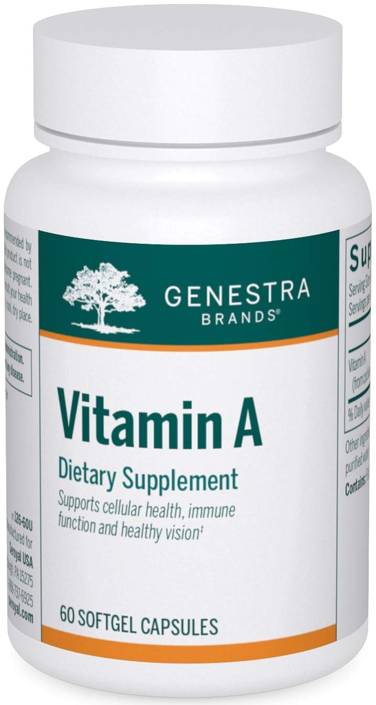 Genestra Marques Vitamine A.U. aide à maintenir la vue, les membranes de la peau et la fonction immunitaire.