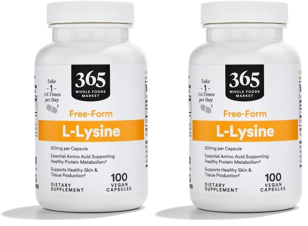 365 Von ganzem Lebensmittelmarkt, L Lysine 500 Mg Gemüsekapseln, 100 Zähler (Pack von 2)