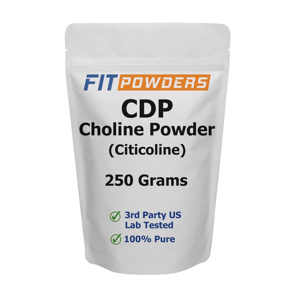 Polvere citicolina, CDP Choline Powder Pure con Scoop, Non OGM, Integratore cognitivo per Memoria e Imparare (250 Grammi)