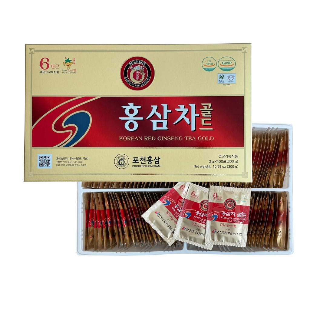 Pocheon 300g (10.6oz), Coreano 6 anni Panax Red Ginseng Root Extract Tea Gold, 100 sacchetti di tè, 15% Ginseng Extract, supporto immunitario naturale