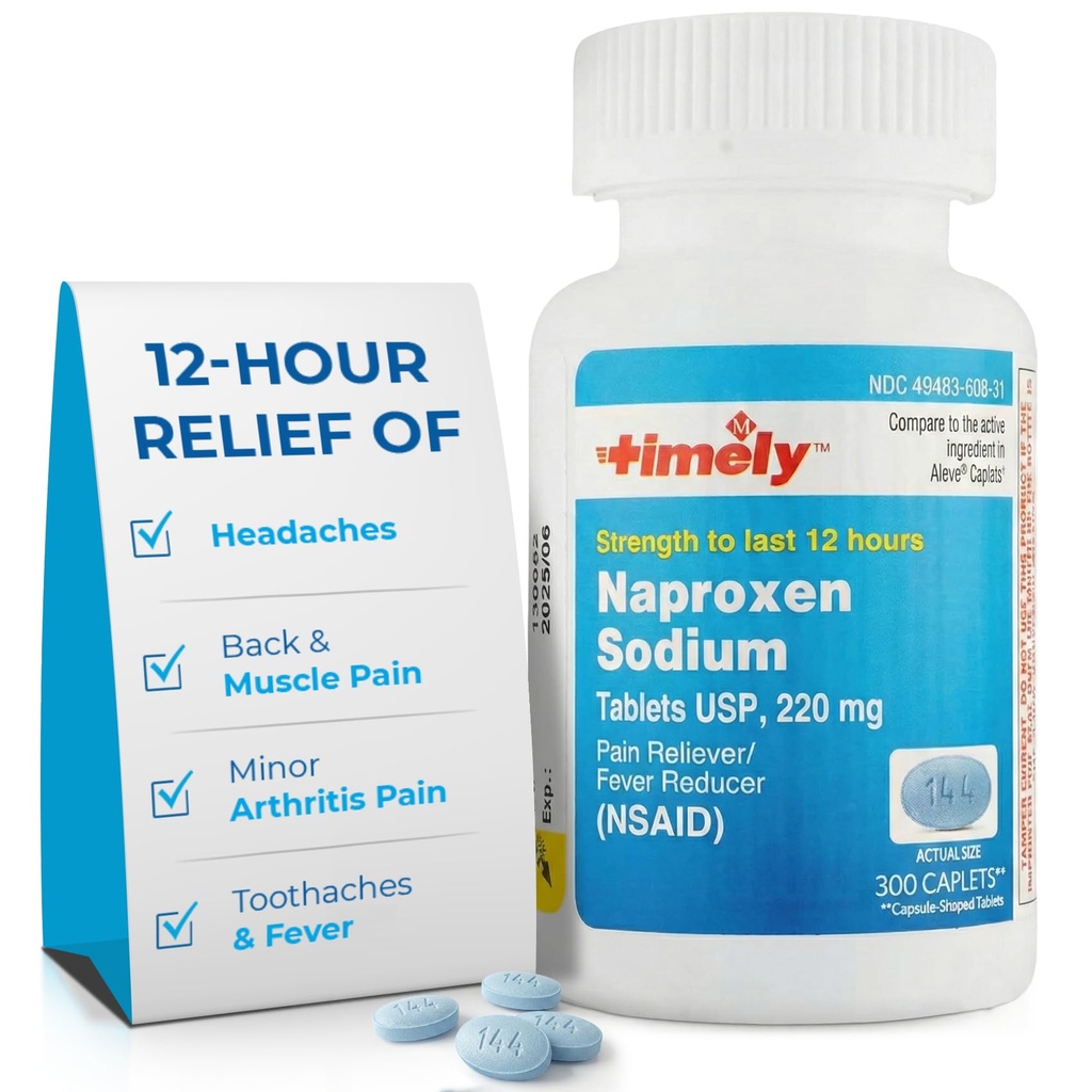 LABS TEMPORAIRE, INC. Timely Naproxen Sodium 220mg - NSAID analgésique pour maux de tête, maux de dents, arthrite mineure soulagement de la douleur, mal de dos, fièvre - dure 12 heures - 300 Nombre