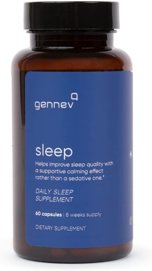 Gennev Sleep Aid for Adults - Integratore Naturale del Sonno con Melatonina, 5HTP, L-teanina e Magnolia (60 Conte)