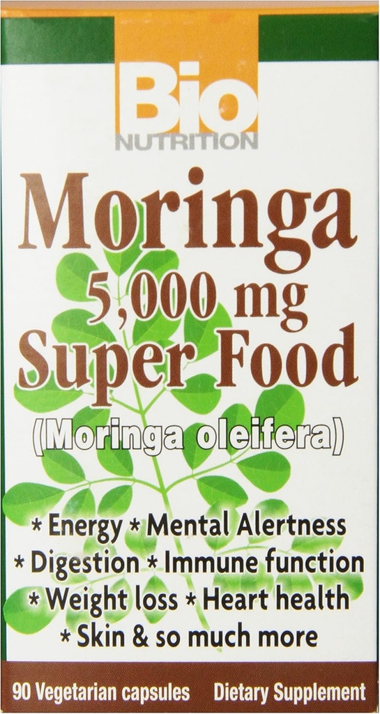 Bio Nutrition Moringa Oleifera Superfood Supplemento 5000mg 90 Capsule Vegetariani | Nutriente Dense | Alta in Antiossidanti
