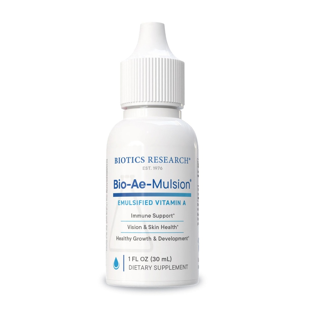 Biotics Research Bio Ae Mulsion IU Vitamina Emulsificata A per una maggiore assunzione e utilizzo, Forma concentrata, Promuove la risposta immunitaria, Aids in Acuity visiva, Supporti Cardiovascolare 1 Ounces fluido