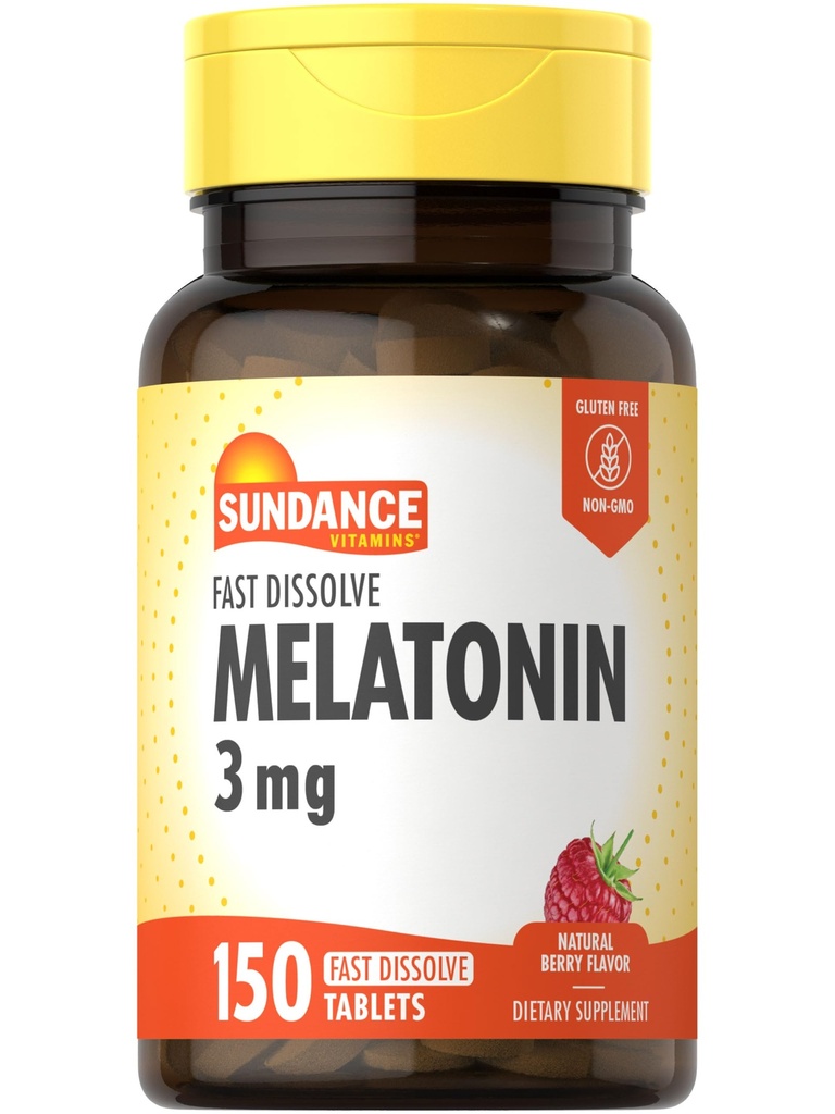 Sundance Melatonin Fast Dissolve | 3mg | 150 compresse disciolte veloci | Natural Berry Flavor | Vegetariano, Non OGM e Gluten Free Supplement