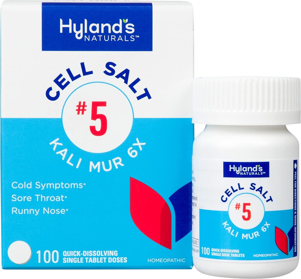 Hyland's No. 5 Cell Salt Kali Mur 6X Tablets, Kalte Medizin und Sore Throat Relief, Natürliche Behandlung von Kalten, Sore Throats, Runny Nose und Burns, Schnellauflösende Tabletten, 100 Count