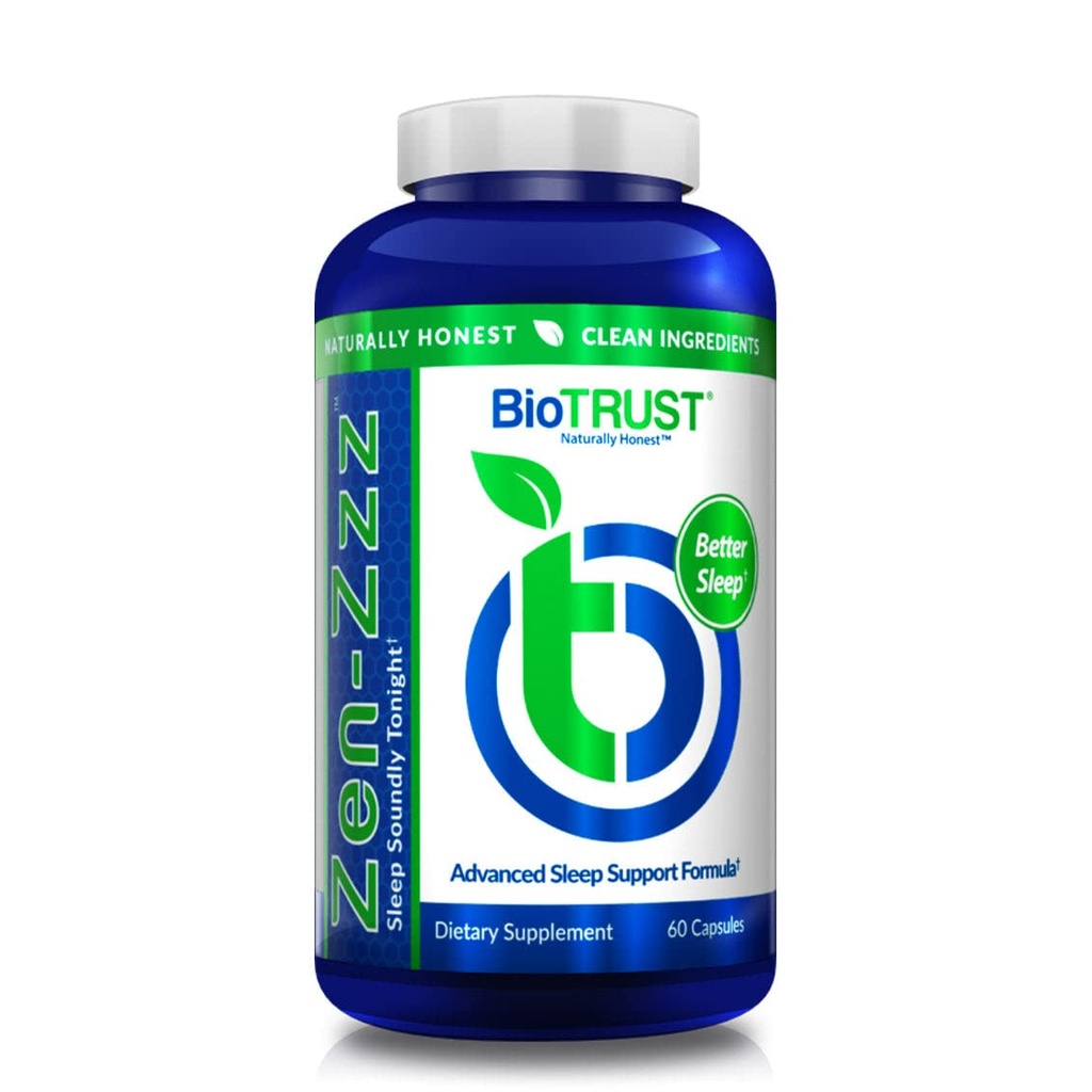 BioTRUST Zen-Zzz, Non-Habit-Forming Sleep Support Supplemento — Melatonina, L-teanina, Glicina, Magnesio, Balm limone, Fiore della passione, Camomilla — 60 capsule