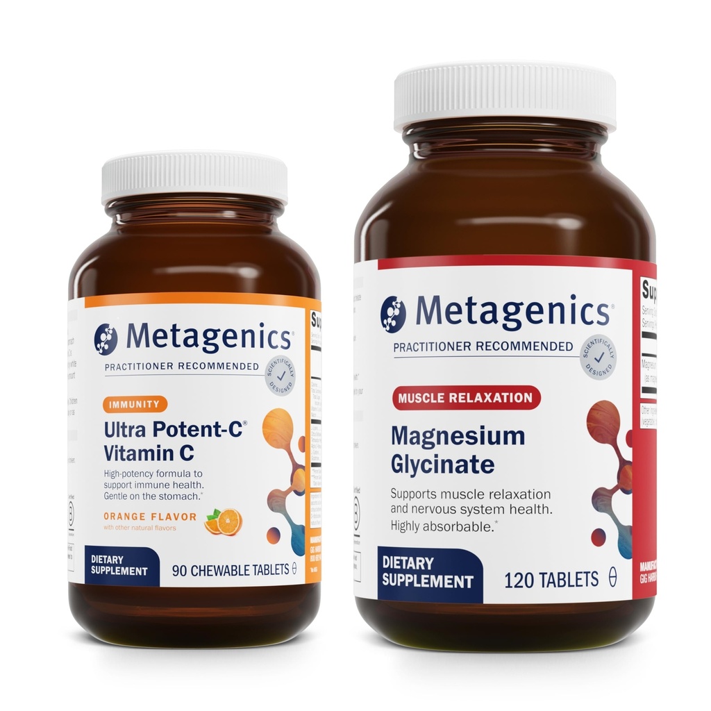 Metagenics Bundle - Ultra Potent-C Chewable & Magnesium Glycinate - 90 Tabletten von Ultra Potent-C Chewable für Immun- & Antioxidantien-Unterstützung - 120 Tabletten von Mag Glycinate für Nervous System Support