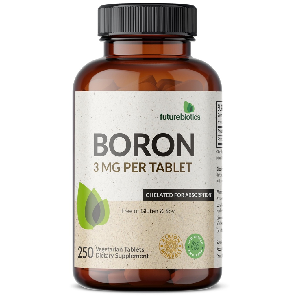 Futurebiotici Boron 3mg, Vegetariano, Non OGM, Chelati per l'assorbimento, 250 compresse