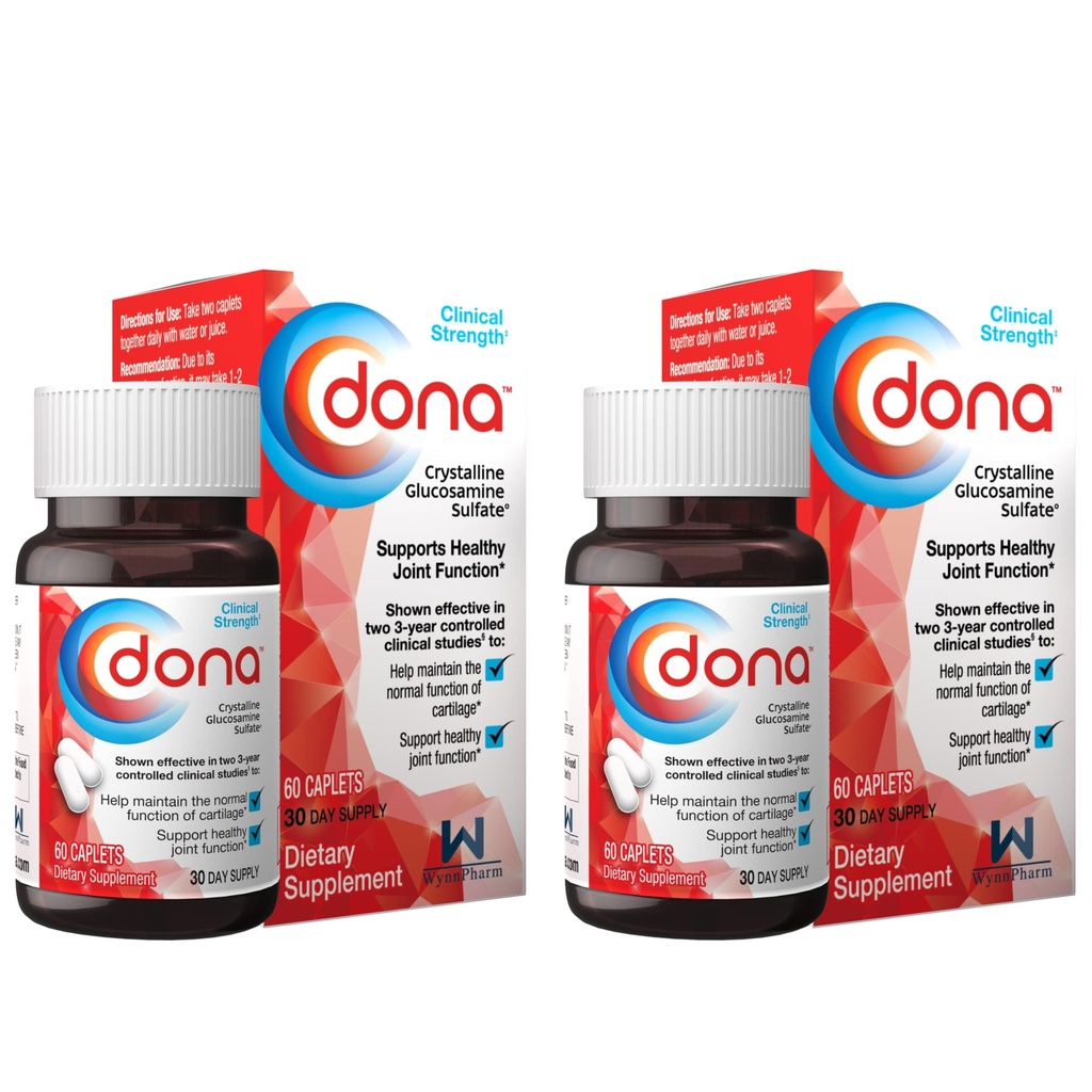 Dona Crystalline Glucosamine Sulfate, 750 Mg, Joint Supplement Pills for Knee Comfort & Joint Health Support, 750 Mg, 60 Count (2 Pack).