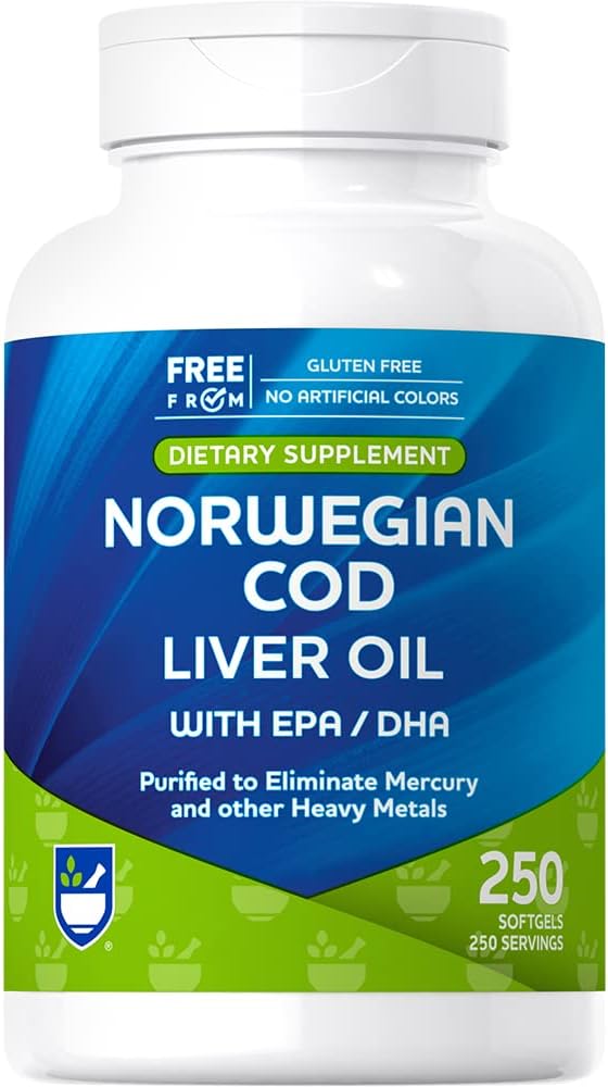 rite Aid Cod Foie Huile Softgels 250 Compte, avec EPA et DHA, soutient la santé du coeur, du cerveau et de la vision