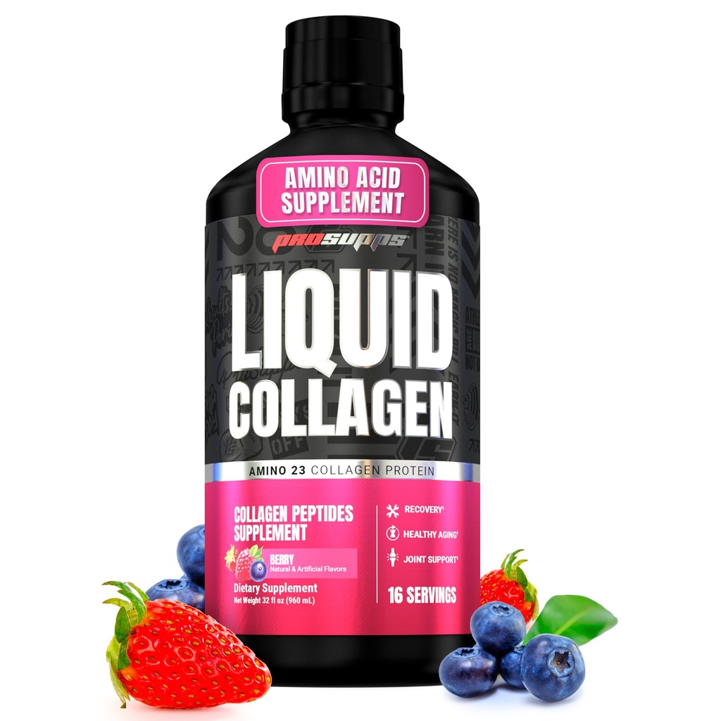 PROSUPPS Amino23 Liquid Collagen Shots, Berry - Collagen Peptide Post Workout Supplement Unterstützt gesundes Altern, Gelenke, Haut und Haar - Glutenfrei & Zero Sugar - 16 Servierungen