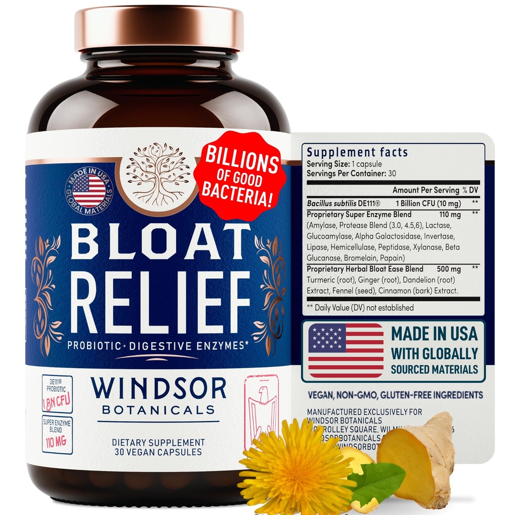 Bloat Relief Probiotische und Verdauungsenzyme - Anti Bloating Turmeric, Fennel, Bromelain IBS Supplement - Detox Debloat Kapseln Gas - Bloating Relief für Frauen und Männer - 30 Gut Health Pillen