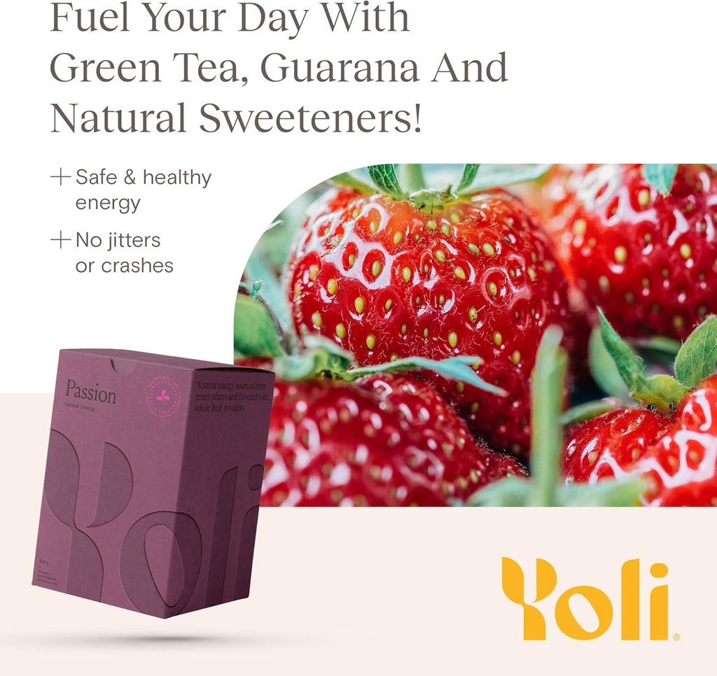Yoli® Passion Energy Drink Powder Mix - Natural Energy Drink Mix für Endurance und Stamina, 30 Packungen - Berry