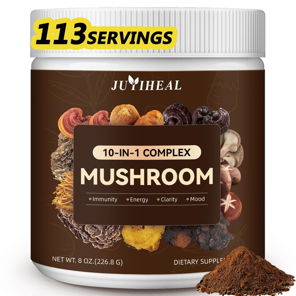 10-in-1 Pilz-Pulver, Pilz-Komplex - Lions Mane, Reishi, Shiitake, Chaga, Türkei-Tail, Cordyceps, Maitake &amp; More, Pilz-Ergänzungs-Pulver für Energie, Gedächtnis, Fokus und Immununterstützung 8oz