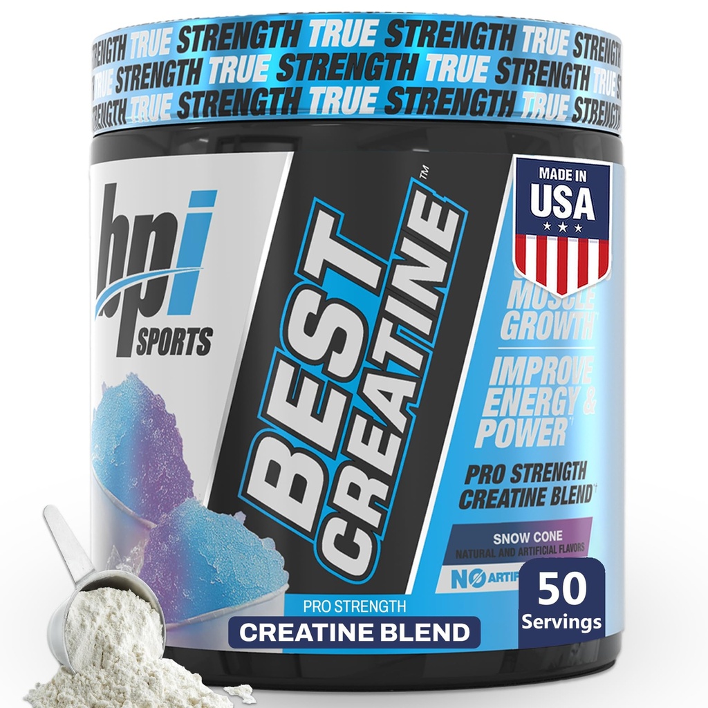 BPI Sports Best Creatine - Kreatin Monohydratpulver für Männer & Frauen, Himalaya Salz - Stärke, Pumpe, Ausdauer, Muskelwachstum, Muskeldefinition - No Bloat - Snow Cone - 50 Portionen - 10.58 Oz