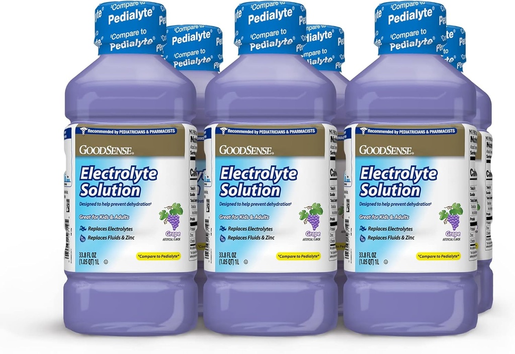 GoodSense Grape Elektrolytlösung - Ersetzt Elektrolyte, Fluide & Zink für Kinder & Erwachsene, Hydration Drink für Dehydration, 33.8 Flüssigkeitsunfälle (Pack mit 6)