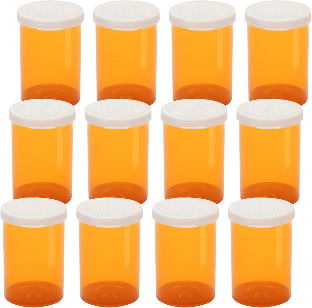 Bottiglie di plastica vuote con berretti a scatto aperti facili (non resistente al bambino), Vitelli di medicazione di prescrizione, contenitori trasparenti, Organizzatori di Dispenser PillCases (20 Dram, 12pcs)