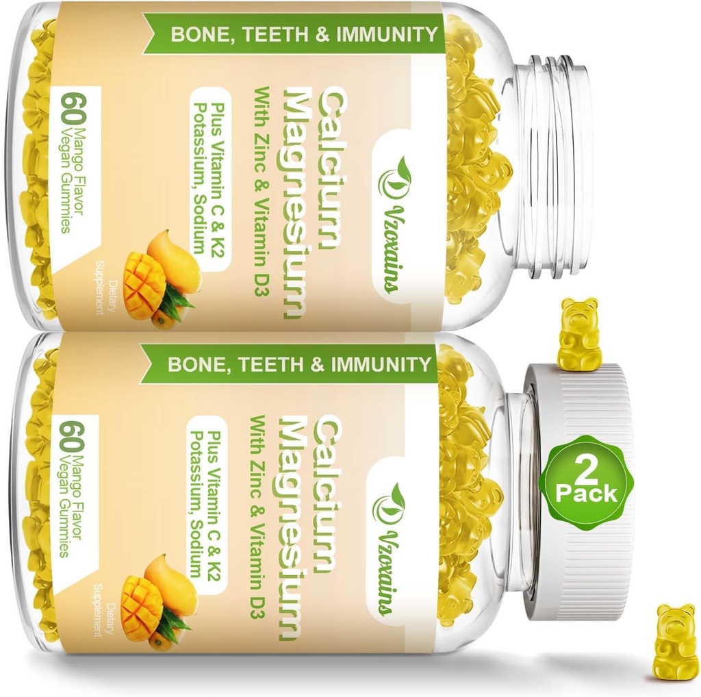 Gummie di calcio ad alto assorbimento, zinco di magnesio di calcio con glicinato di magnesio, potassio, vitamina D3 per le donne &amp; Mango Flavor 120 Cts