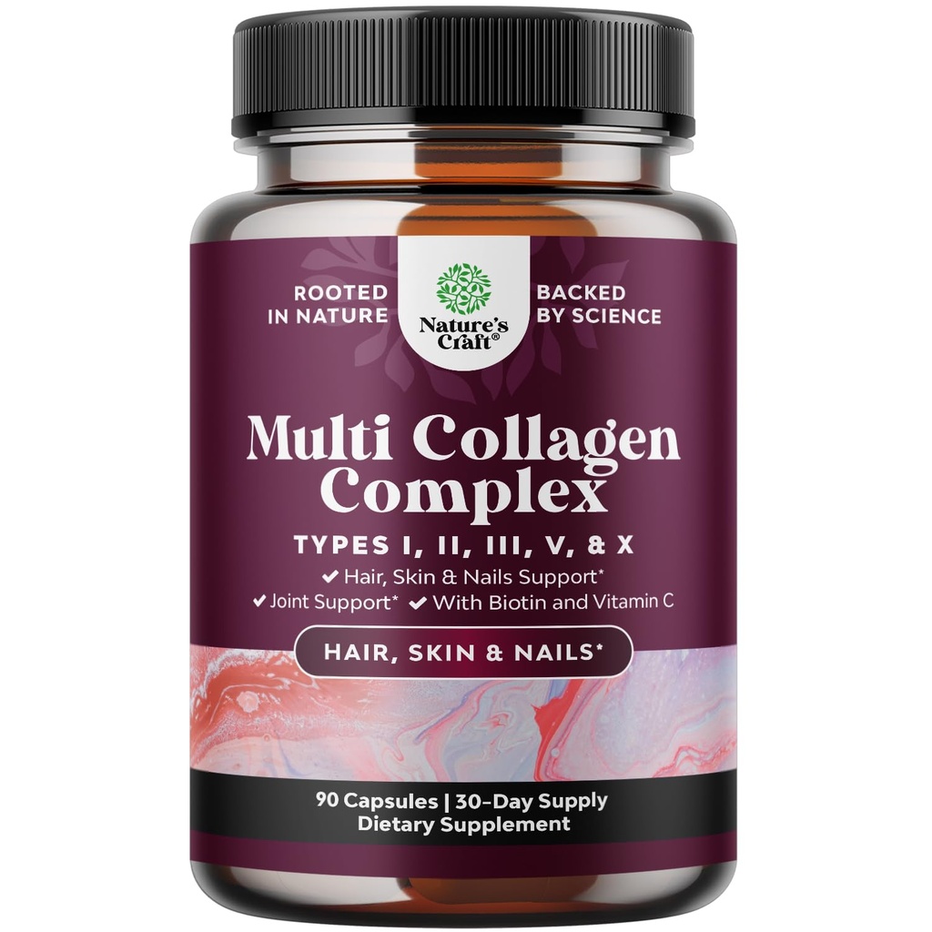 Advanced Multi Collagen Complex - Ageless Multi Collagen Peptides Ergänzungen mit Typ 1 2 3 5 & X & Biotin für Haar, Haut und Nägel Vitamine - Biotin Ergänzungen für Frauen & Männer - 90 Zähler