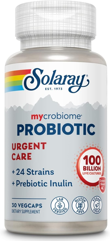 SOLARAY Mycrobiome Probiotic Urgent Care | Formuliert zur Unterstützung gesunder Verdauung, Immunfunktion & More | 100 Billion CFU | 30 VegCaps